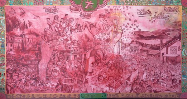 Título: El Chorrillo 20 de diciembre de 1989 / Año: 2021 / Dimensiones: 3 mts x 5.65 mts / Técnica: Acrílico en resina sobre tela.