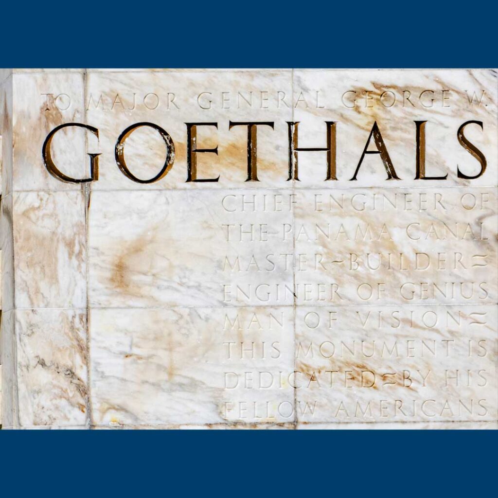 Dedicatoria en el monumento a George Goethals